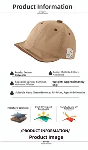 Detail of cotton baby baseball cap showing soft brim for 45-48cm head circumference