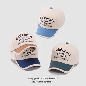 Retro California print kids baseball caps in color-blocked breathable cotton fabric