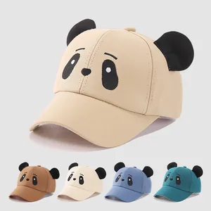 Kids Cartoon Panda Baseball Cap Cotton Blend 3D Ears Embroidery Adjustable Sunshade Hat For Boys Girls Toddler