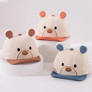 Baby Kids Baseball Cap Cute 3D Bear Ears Sun Hat Cotton Soft Brim Adjustable Infant Toddler Summer Outdoor Beach Sunshade Cap