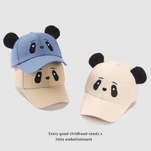 Kids cute panda baseball cap with 3D ears in blue, beige and camel for boys and girls