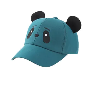 Teal blue children's panda baseball cap with 3D ears and cute cartoon face embroidery
