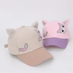 Kids baseball cap with cat ears and embroidery in beige and pink color options
