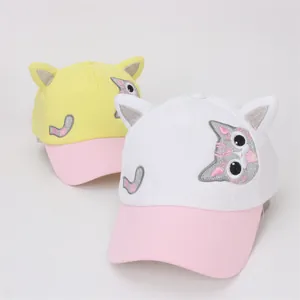Cute kids baseball cap with cat ears and glitter cat embroidery in assorted colors