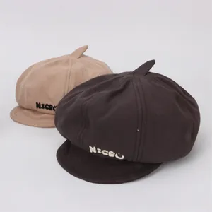 Casquette gavroche enfant en coton avec broderie Niceu en kaki et café noir