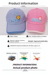 Détail de casquettes de baseball en coton pour enfants avec broderie et maille respirante