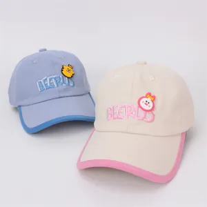 Casquettes de baseball enfant en coton avec broderies tigre et lapin bleu clair et beige