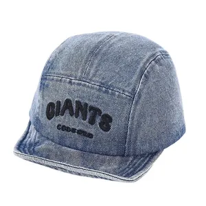Classic washed denim baseball cap with GIANTS embroidery and vintage American street style