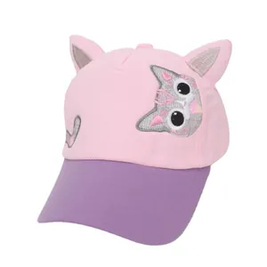 Kids baseball cap with cat ears in pink and purple contrast design with sequin detail
