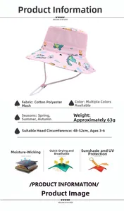 Pink cartoon dinosaur sun hat for kids made of breathable mesh with sweat-wicking fabric