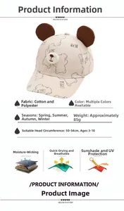 Spécifications de taille pour casquette de baseball beige avec ours dessin animé pour enfants