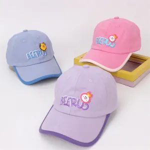 Casquette de Baseball en Coton pour Enfants Broderie Lettres Animaux Dessin Animé Protection Solaire Avec Bordure Contrastée