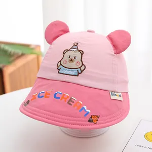 Chapeau de soleil rose pour bébé avec ours et oreilles pour enfants en été avec imprimé