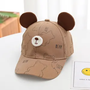 Casquette de baseball marron pour bébé avec oreilles d'ours et broderie BABY