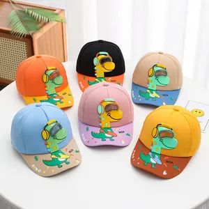 Colorful kids baseball caps with cartoon dinosaurs and Dino Roar embroidery for sun protection