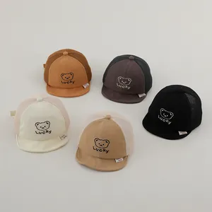 Five assorted breathable cotton mesh baby baseball caps with cute Lucky bear embroidery