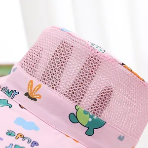 Pink breathable mesh kids bucket hat featuring cartoon dinosaur prints for sun protection