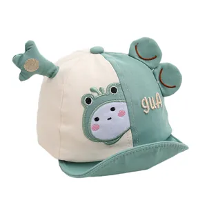 Cute baby baseball hat with green frog cartoon embroidery and 3D decorative eyes