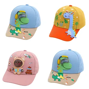 Kids Cartoon Baseball Cap 3D Dinosaur Astronaut Bear Cotton Sun Hat Adjustable Outdoor Travel Sports Headwear For Boys Girls