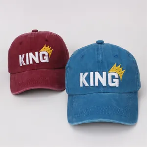 Kids baseball cap featuring KING embroidery and crown pattern in red and blue cotton