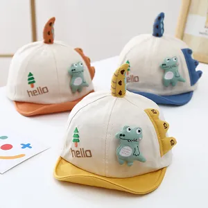 Casquette de Baseball Bébé Dinosaure à Bord Souple Chapeau de Soleil Cartoon Enfant Broderie Dinosaure 3D Chapeau en Mélange de Coton
