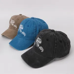 Casquette de baseball vintage pour enfants en coton délavé avec broderie dinosaure