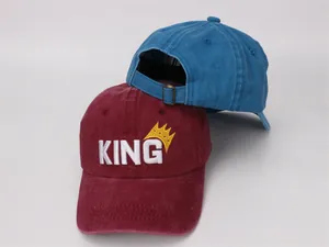 Detailed embroidery of KING lettering and crown on children's washed cotton baseball caps
