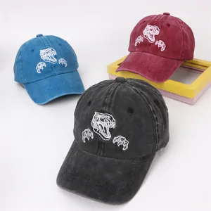 Casquette de Baseball en Coton Lavé pour Enfants Broderie Squelette de Dinosaure Chapeau Pare-Soleil Réglable pour Garçons Filles Accessoires Streetwear Rétro