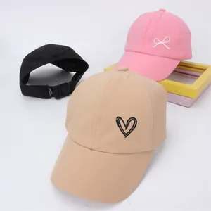Visière Solaire Enfant Tout-Petit Coton Polyester Respirant Protection Solaire Chapeau Sans Calotte Avec Broderie Nœud Cœur Pour Garçons Filles