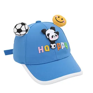 Kids blue cotton baseball cap with Kung Fu Panda and 3D soccer ball decorations