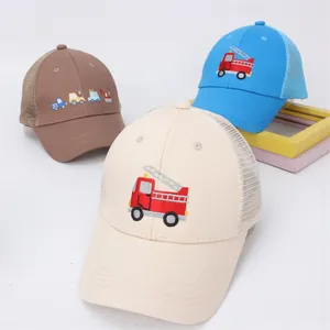 Casquette de Baseball en Maille pour Enfants Broderie Voiture Camion de Pompiers Chapeau de Camionneur Pare-soleil Réglable pour Garçons Filles Été Extérieur
