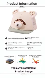 Breathable pink baby mesh baseball cap with cute bear ears and green brim detail