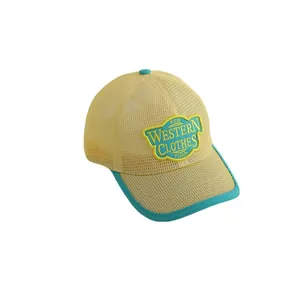 Casquette de baseball en mesh respirant pour enfants jaune et bleu avec broderie