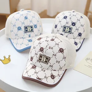Toddler Kids Mesh Baseball Cap Cartoon Bear Letter Print Breathable Adjustable Sun Hat For Boys Girls Outdoor Sport Hat