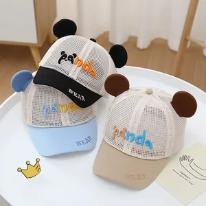 Kids breathable mesh baseball caps with cute 3D ears and cartoon panda embroidery