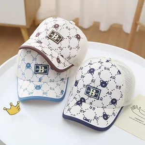 Kids breathable mesh baseball caps with bear patterns and JIA B YIF patch for summer sun protection