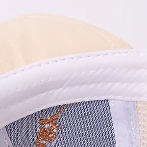 Detailed interior of the mesh baby sun hat showing the breathable fabric and blue lining