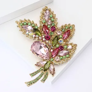 Elegant heavy alloy rhinestone flower bouquet brooch with vintage crystal and gold plating