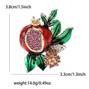Exquisite pomegranate brooch with red enamel and sparkling crystal seeds for women