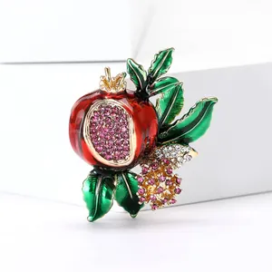 Vintage Enamel Pomegranate Brooch Pin Alloy Fruit Rhinestone Breastpin For Women Fashion Clothing Jewelry Accessories