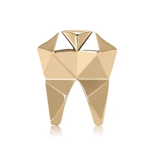 Polished geometric tooth-shaped gold alloy brooch for men with minimalist 3D faceted design