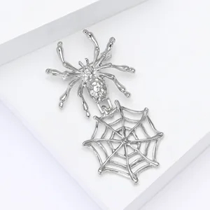 Broche araignée et toile argentée en alliage pour costumes et gilets, style minimal