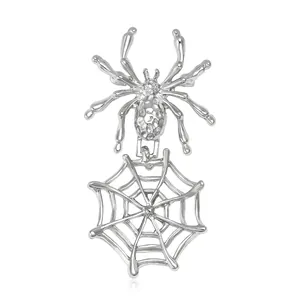 Broche araignée argentée avec pendentif toile pour costumes et gilets mode