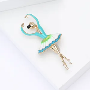 Fashionable enamel ballet dancer brooch in blue and green gradient finish for women