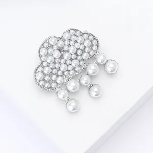 Elegant cloud shaped pearl brooch with hanging rain drop tassels for women suits