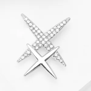 Broche double étoile exquise en alliage d'argent avec strass pour tailleur femme