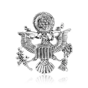 Vintage silver eagle brooch with American seal design in antique zinc alloy metal