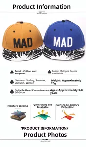 Détails des casquettes hip-hop MAD pour enfants avec visière à motifs et dimensions