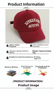 Fiche technique détaillée de la casquette de baseball rouge en coton-poly pour enfants