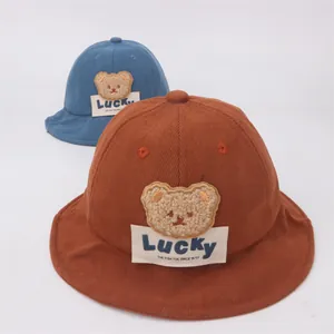 Cappello da pescatore in velluto a coste con orsetto Lucky per bambini da 1 a 4 anni